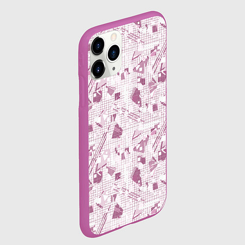 Чехол iPhone 11 Pro матовый Мемфис бордовый на белом геометрический клетчатый / 3D-Фиолетовый – фото 2