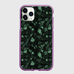 Чехол iPhone 11 Pro матовый Черно зеленый мемфис геометрический узор, цвет: 3D-фиолетовый