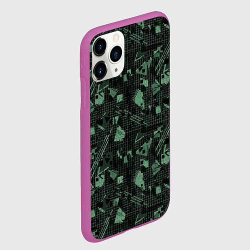 Чехол iPhone 11 Pro матовый Черно зеленый мемфис геометрический узор / 3D-Фиолетовый – фото 2