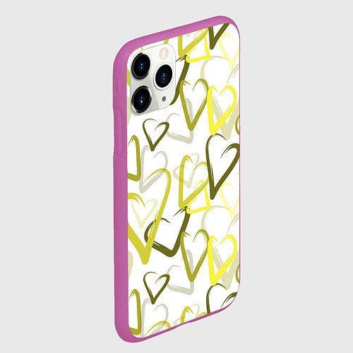 Чехол iPhone 11 Pro матовый Зеленые сердца / 3D-Фиолетовый – фото 2