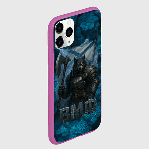Чехол iPhone 11 Pro матовый Волк с флагом ВМФ / 3D-Фиолетовый – фото 2