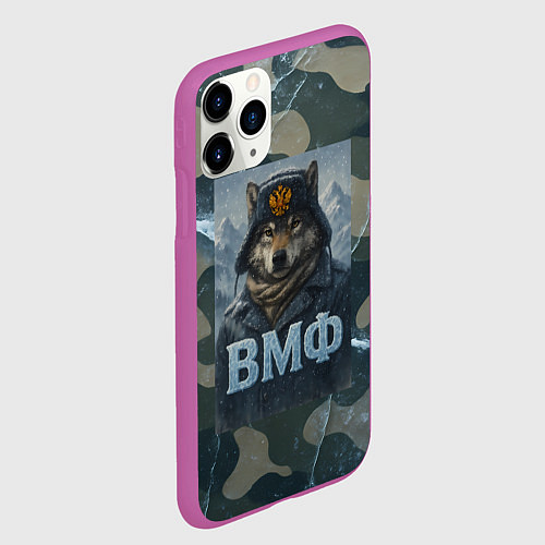 Чехол iPhone 11 Pro матовый Волк в ушанке - ВМФ / 3D-Фиолетовый – фото 2