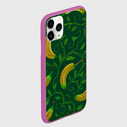 Чехол iPhone 11 Pro матовый Банановый орнамент паттерн / 3D-Фиолетовый – фото 2