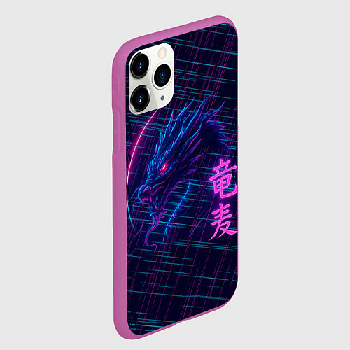 Чехол iPhone 11 Pro матовый Неоновый дракон - арт / 3D-Фиолетовый – фото 2