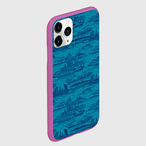 Чехол iPhone 11 Pro матовый Корюшка пошла по Неве на синем фоне / 3D-Фиолетовый – фото 2