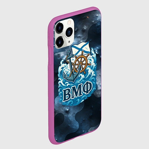 Чехол iPhone 11 Pro матовый Штурвал и якорь ВМФ / 3D-Фиолетовый – фото 2