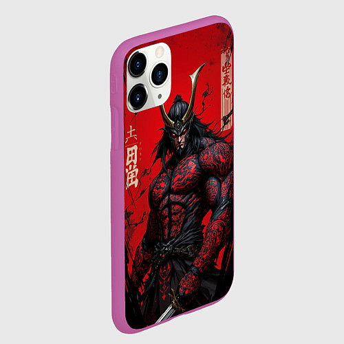 Чехол iPhone 11 Pro матовый Oni воин самурай / 3D-Фиолетовый – фото 2