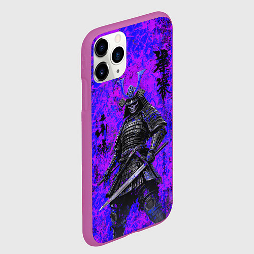 Чехол iPhone 11 Pro матовый Призрак самурай - неоновые краски / 3D-Фиолетовый – фото 2