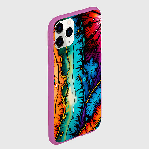 Чехол iPhone 11 Pro матовый Разноцветный узор / 3D-Фиолетовый – фото 2