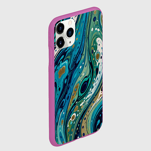 Чехол iPhone 11 Pro матовый Сине-зеленый абстрактный узор / 3D-Фиолетовый – фото 2