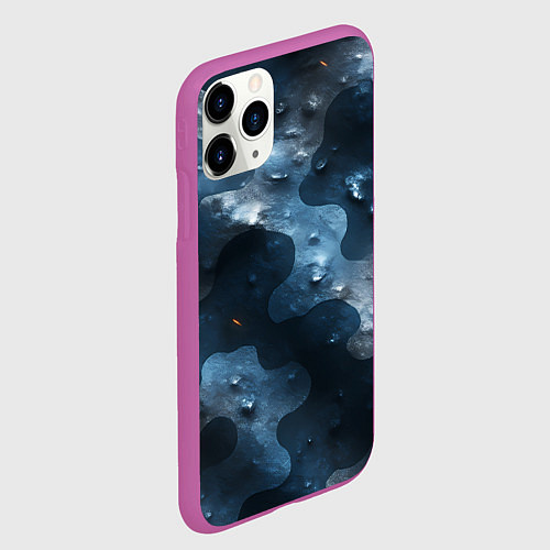 Чехол iPhone 11 Pro матовый Синий камуфляж с каплями / 3D-Фиолетовый – фото 2