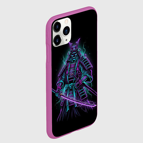 Чехол iPhone 11 Pro матовый Неоновый электросамурай / 3D-Фиолетовый – фото 2