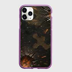 Чехол iPhone 11 Pro матовый Камуфляж со следами от пуль, цвет: 3D-фиолетовый