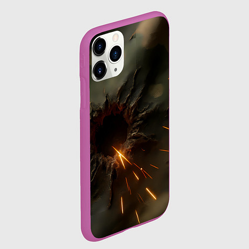 Чехол iPhone 11 Pro матовый Следы от пуль на камуфляже / 3D-Фиолетовый – фото 2