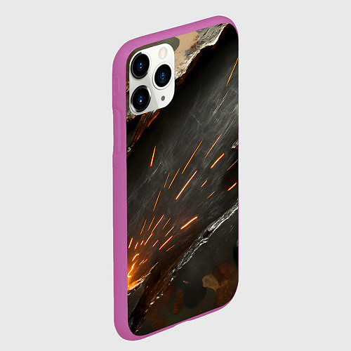 Чехол iPhone 11 Pro матовый Искры метала под камуфляжем / 3D-Фиолетовый – фото 2