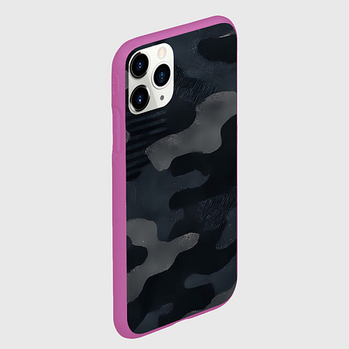 Чехол iPhone 11 Pro матовый Текстура - камуфляжная синяя ткань / 3D-Фиолетовый – фото 2