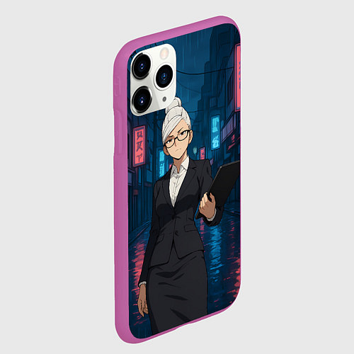 Чехол iPhone 11 Pro матовый Dandadan Seiko в городе с планшетом / 3D-Фиолетовый – фото 2