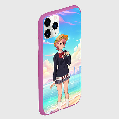 Чехол iPhone 11 Pro матовый Дандадан Сиратори Айра на берегу моря / 3D-Фиолетовый – фото 2
