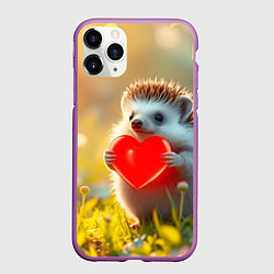 Чехол iPhone 11 Pro матовый Ежик с сердечком в лесу, цвет: 3D-фиолетовый