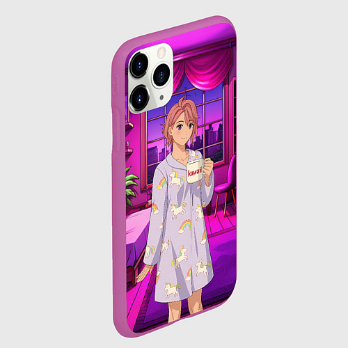 Чехол iPhone 11 Pro матовый Дандадан Сиратори Айра с кофе / 3D-Фиолетовый – фото 2