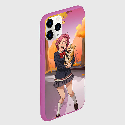 Чехол iPhone 11 Pro матовый Сиратори Айра Дандадан с щенком / 3D-Фиолетовый – фото 2