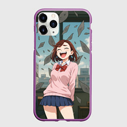 Чехол iPhone 11 Pro матовый Сиратори Айра смеется - Дандадан, цвет: 3D-фиолетовый