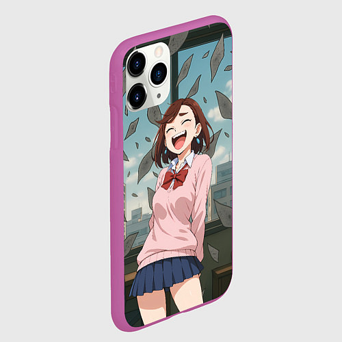 Чехол iPhone 11 Pro матовый Сиратори Айра смеется - Дандадан / 3D-Фиолетовый – фото 2