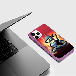 Чехол iPhone 11 Pro матовый Крутой ниндзя Бендер в ночном городе, цвет: 3D-фиолетовый — фото 2