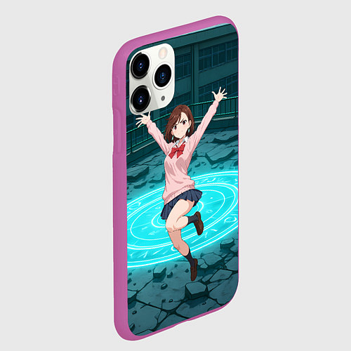 Чехол iPhone 11 Pro матовый Радостная Сиратори Айра в прыжке / 3D-Фиолетовый – фото 2