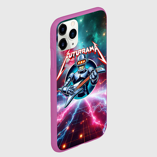 Чехол iPhone 11 Pro матовый Гитарист Бендер рок группы Футурама / 3D-Фиолетовый – фото 2