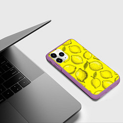 Чехол iPhone 11 Pro матовый Яркий лимонный узор - паттерн, цвет: 3D-фиолетовый — фото 2