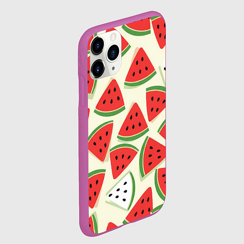 Чехол iPhone 11 Pro матовый Арбузный паттерн / 3D-Фиолетовый – фото 2