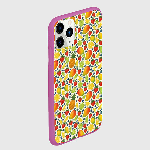 Чехол iPhone 11 Pro матовый Ягоды и фрукты паттерн / 3D-Фиолетовый – фото 2