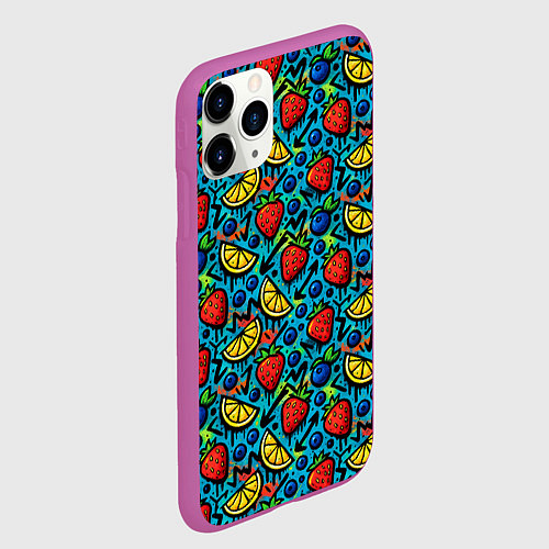 Чехол iPhone 11 Pro матовый Летний вайб - фрукты и ягоды паттерн / 3D-Фиолетовый – фото 2