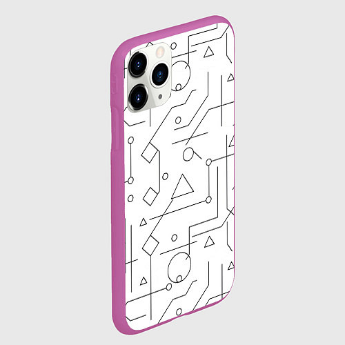 Чехол iPhone 11 Pro матовый Техно-Геометрия на белое / 3D-Фиолетовый – фото 2
