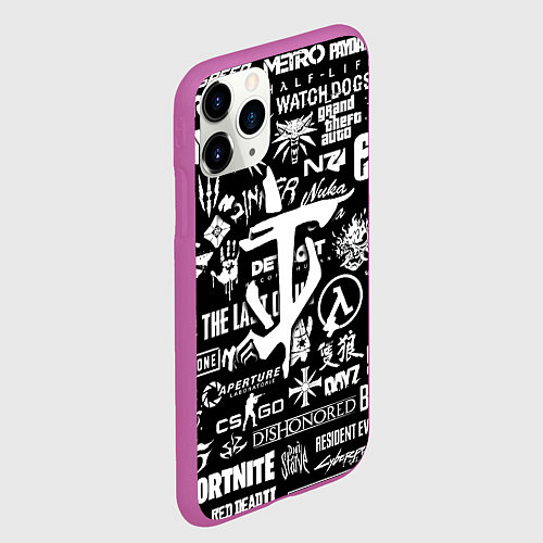 Чехол iPhone 11 Pro матовый Doom логотипы всех игр / 3D-Фиолетовый – фото 2