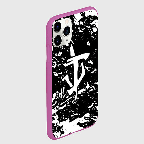 Чехол iPhone 11 Pro матовый Doom краски белые штрихи / 3D-Фиолетовый – фото 2