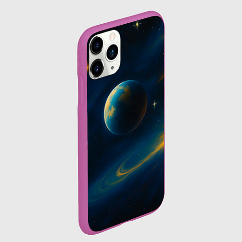 Чехол iPhone 11 Pro матовый Пространство Вселенной / 3D-Фиолетовый – фото 2