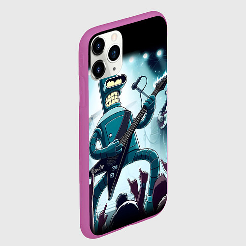 Чехол iPhone 11 Pro матовый Гитарист Бендер из рок группы Футурамы / 3D-Фиолетовый – фото 2