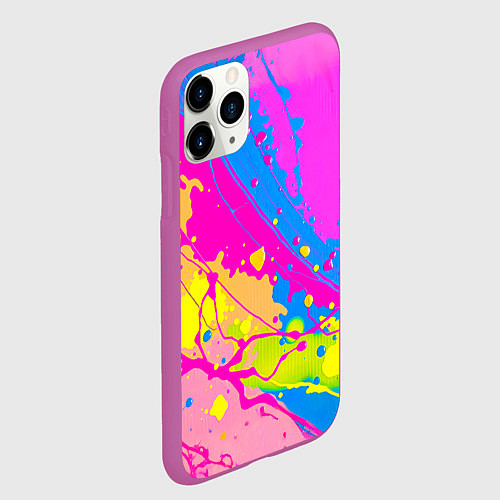 Чехол iPhone 11 Pro матовый Яркая абстракция из розовых и голубых красок / 3D-Фиолетовый – фото 2