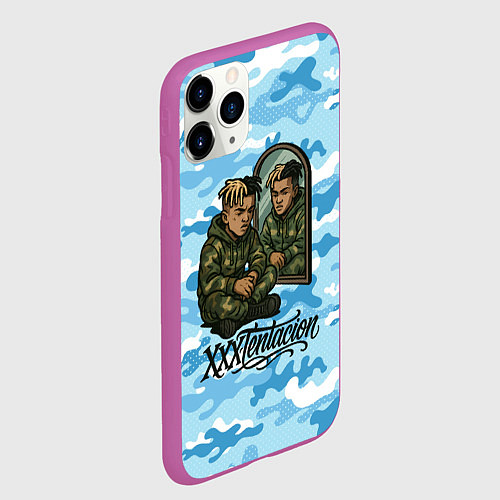 Чехол iPhone 11 Pro матовый XXXTentacion сидит рядом с зеркалом / 3D-Фиолетовый – фото 2