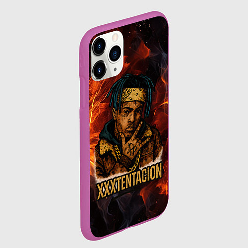 Чехол iPhone 11 Pro матовый XXXTentacion на фоне огня / 3D-Фиолетовый – фото 2
