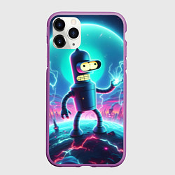 Чехол iPhone 11 Pro матовый Робот-сгибальщик Бендер пропускает через себя молн, цвет: 3D-фиолетовый