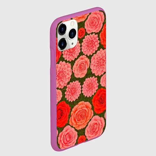 Чехол iPhone 11 Pro матовый Цветочная поляна паттерн / 3D-Фиолетовый – фото 2