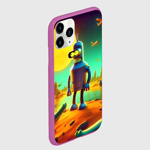 Чехол iPhone 11 Pro матовый Робот-сгибальщик Бендер на планете крокодилов / 3D-Фиолетовый – фото 2