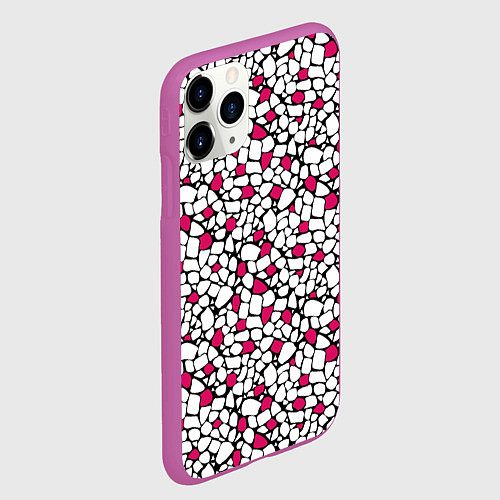 Чехол iPhone 11 Pro матовый Мелкий красно белый мозаичный узор на черном / 3D-Фиолетовый – фото 2