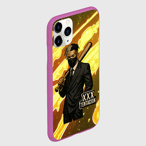 Чехол iPhone 11 Pro матовый XXXTentacion в пиджаке с битой / 3D-Фиолетовый – фото 2
