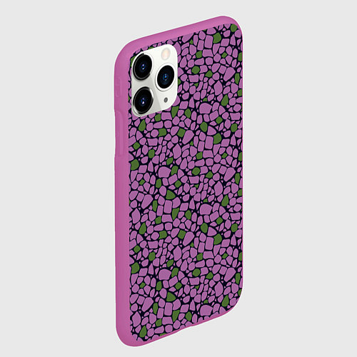 Чехол iPhone 11 Pro матовый Мозаичный мелкий узор фиолетовый с зелеными вкрапл / 3D-Фиолетовый – фото 2