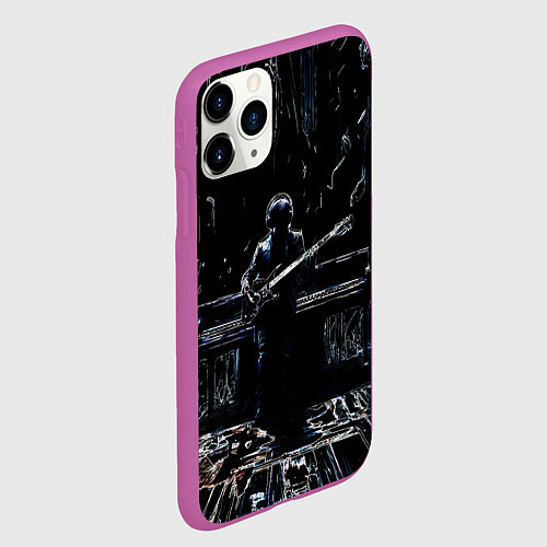 Чехол iPhone 11 Pro матовый Линейный силуэт музыканта / 3D-Фиолетовый – фото 2