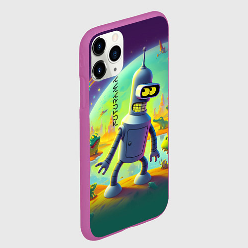 Чехол iPhone 11 Pro матовый Робот-сгибальщик Бендер на планете крокодилов - не / 3D-Фиолетовый – фото 2